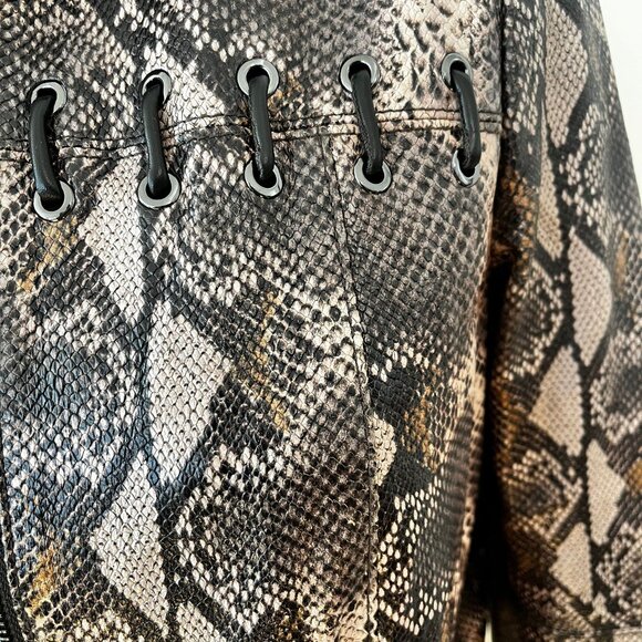 WORTH Cropped Leather Python Print  Jacket with Leather Stitch Size 6 - Picture 2 of 7